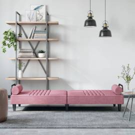 Canapea extensibilă cu cotiere, roz, catifea, 3 image