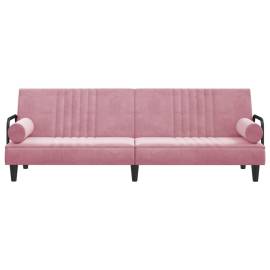 Canapea extensibilă cu cotiere, roz, catifea, 4 image