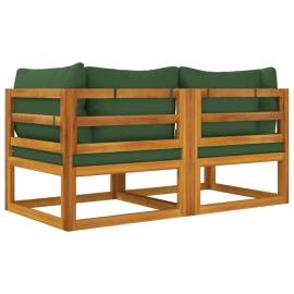 Canapele colț modulare, 2 buc, perne verzi, lemn masiv acacia, 6 image