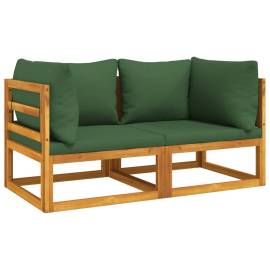 Canapele colț modulare, 2 buc, perne verzi, lemn masiv acacia, 2 image
