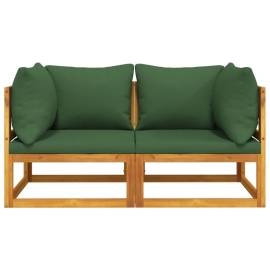 Canapele colț modulare, 2 buc, perne verzi, lemn masiv acacia, 3 image