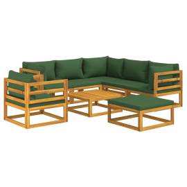 Set mobilier de grădină, 8 piese, cu perne verzi, lemn masiv, 3 image