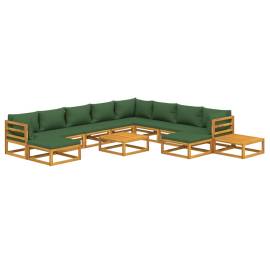 Set mobilier de grădină cu perne verzi, 12 piese, lemn masiv, 3 image