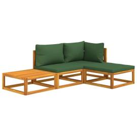 Set mobilier de grădină cu perne verzi, 4 piese, lemn masiv, 3 image