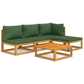 Set mobilier de grădină cu perne verzi, 5 piese, lemn masiv, 2 image