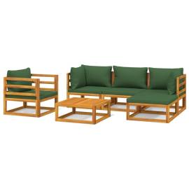 Set mobilier de grădină cu perne verzi, 6 piese, lemn masiv, 2 image