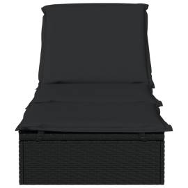 Șezlong cu pernă, negru, 201x55x62 cm, poliratan, 5 image