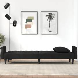 Canapea extensibilă cu cotiere, negru, catifea, 3 image