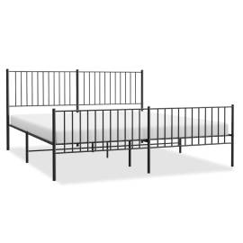 Cadru pat metalic cu tăblii de cap/picioare, negru, 183x213 cm, 2 image