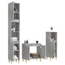 Set mobilier de baie, 3 piese, gri beton, lemn compozit, 4 image