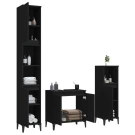 Set mobilier de baie, 3 piese, negru, lemn compozit, 4 image