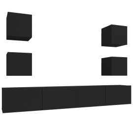 Set dulap tv, 6 piese, negru, lemn prelucrat, 2 image