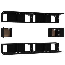 Set dulap tv, 6 piese, negru, lemn prelucrat, 5 image