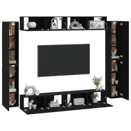 Set dulap tv, 8 piese, negru, lemn prelucrat, 3 image