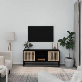 Comodă tv, negru, 105x30x45 cm, lemn prelucrat & fier