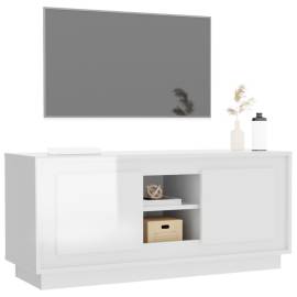 Comodă tv, alb extralucios, 102x35x45 cm, lemn prelucrat, 4 image