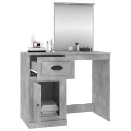 Masă de toaletă cu oglindă, gri beton, 90x50x132,5 cm, lemn, 5 image