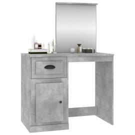 Masă de toaletă cu oglindă, gri beton, 90x50x132,5 cm, lemn, 4 image