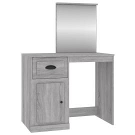 Masă de toaletă cu oglindă, gri sonoma 90x50x132,5 cm lemn, 2 image