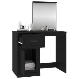 Masă de toaletă cu oglindă, negru 90x50x132,5 cm lemn prelucrat, 5 image