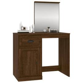 Masă de toaletă cu oglindă, stejar maro 90x50x132,5 cm lemn, 4 image