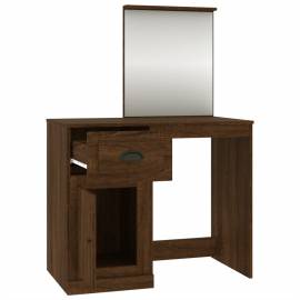 Masă de toaletă cu oglindă, stejar maro 90x50x132,5 cm lemn, 7 image