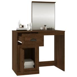 Masă de toaletă cu oglindă, stejar maro 90x50x132,5 cm lemn, 5 image