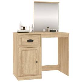 Masă de toaletă cu oglindă, stejar sonoma 90x50x132,5 cm lemn, 4 image
