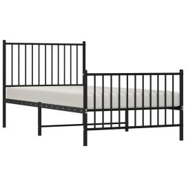 Cadru pat metalic cu tăblii de cap/picioare, negru, 90x190 cm, 3 image