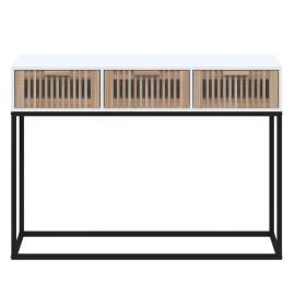 Masă consolă, alb, 105x30x75 cm, lemn prelucrat și fier, 4 image