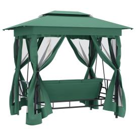 Pavilion de grădină & balansoar convertibil verde textil & oțel, 5 image