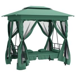 Pavilion de grădină & balansoar convertibil verde textil & oțel, 6 image