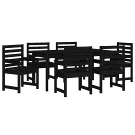 Set masă de grădină, 7 piese, negru, lemn masiv de pin, 5 image