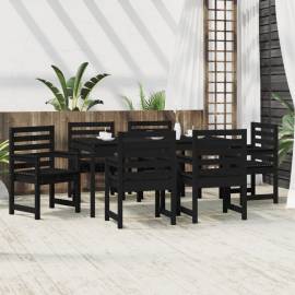 Set masă de grădină, 7 piese, negru, lemn masiv de pin, 3 image