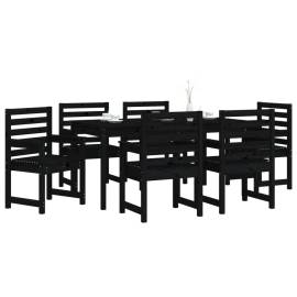 Set masă de grădină, 7 piese, negru, lemn masiv de pin, 4 image