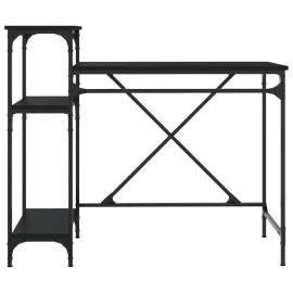 Birou cu rafturi, negru, 105x50x90 cm, lemn compozit și fier, 5 image
