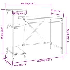 Birou cu rafturi, negru, 105x50x90 cm, lemn compozit și fier, 8 image