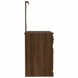 Masă toaletă cu led, stejar maro, 90x50x132,5 cm lemn prelucrat, 8 image
