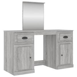Masă de toaletă cu oglindă, sonoma gri, 130x50x132,5 cm, 2 image