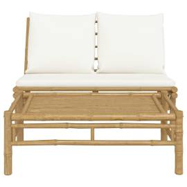 Set mobilier de grădină cu perne alb crem, 2 piese, bambus, 2 image