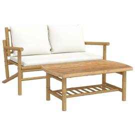 Set mobilier de grădină cu perne alb crem, 2 piese, bambus, 2 image