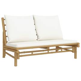 Set mobilier de grădină cu perne alb crem, 2 piese, bambus, 4 image