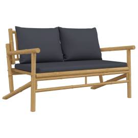 Set mobilier de grădină cu perne gri închis, 2 piese, bambus, 5 image