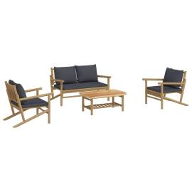 Set mobilier de grădină cu perne gri închis, 4 piese, bambus, 3 image