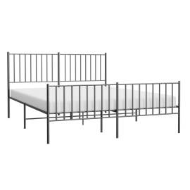 Cadru pat metalic cu tăblie de cap/picioare, negru, 140x190 cm, 3 image