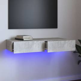 Comodă tv cu lumini led, gri beton, 90x35x15,5 cm