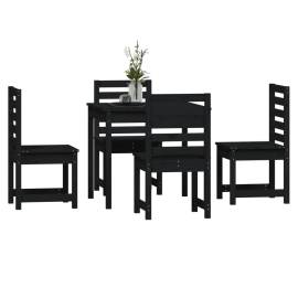 Set de masă pentru grădină, 5 piese, negru, lemn masiv de pin, 4 image