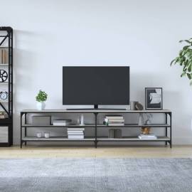 Comodă tv, gri sonoma, 200x30x50 cm, lemn prelucrat și metal, 3 image