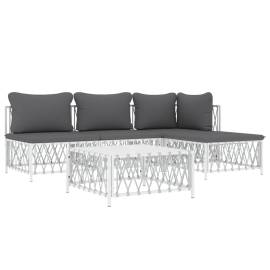 Set mobilier de grădină, 5 piese, cu perne, alb, oțel