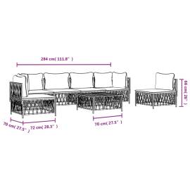 Set mobilier de grădină cu perne, 7 piese, alb, oțel, 8 image
